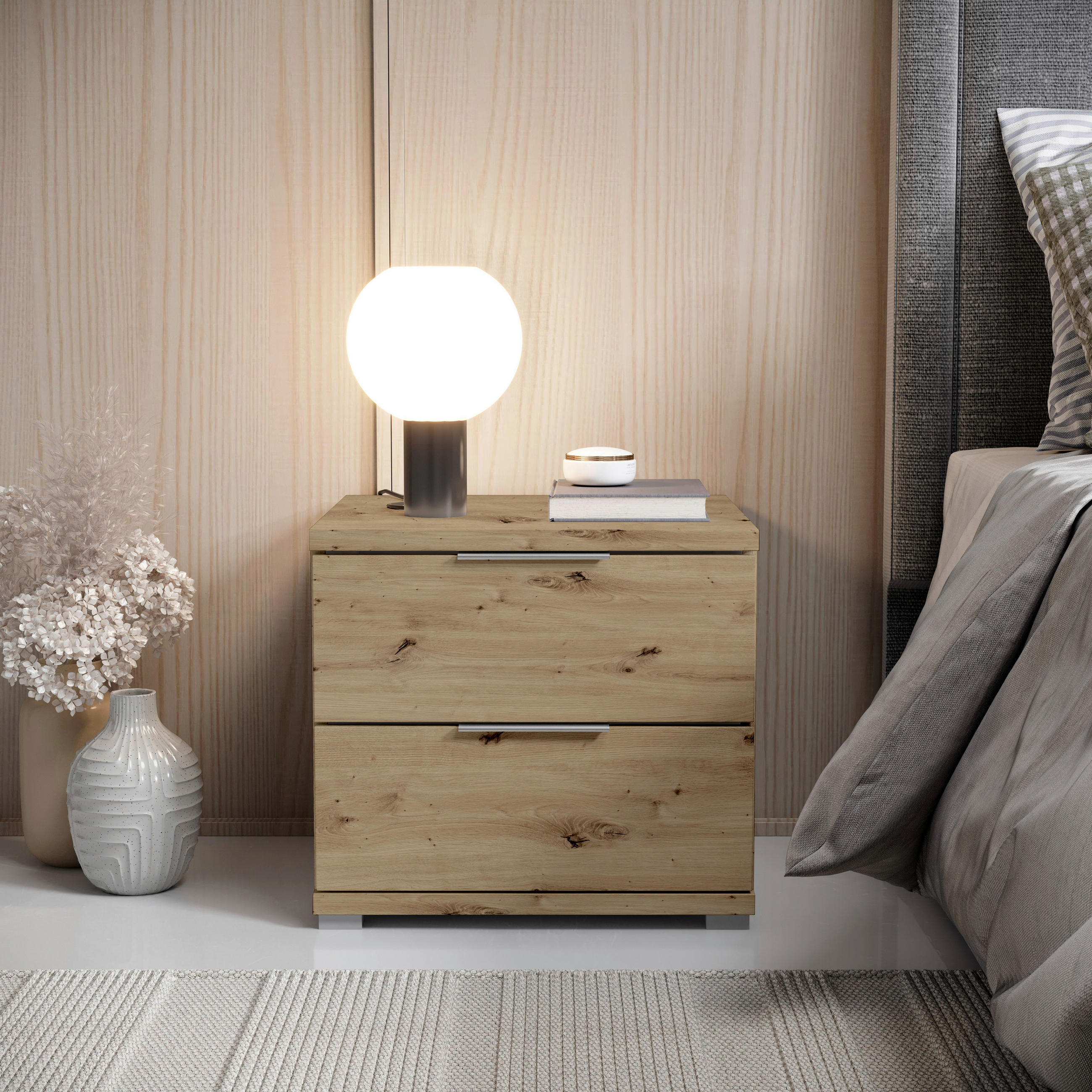 NACHTSCHRANK 46/43/42 cm  - Alufarben/Eiche Artisan, KONVENTIONELL, Holzwerkstoff/Kunststoff (46/43/42cm) - Boxxx