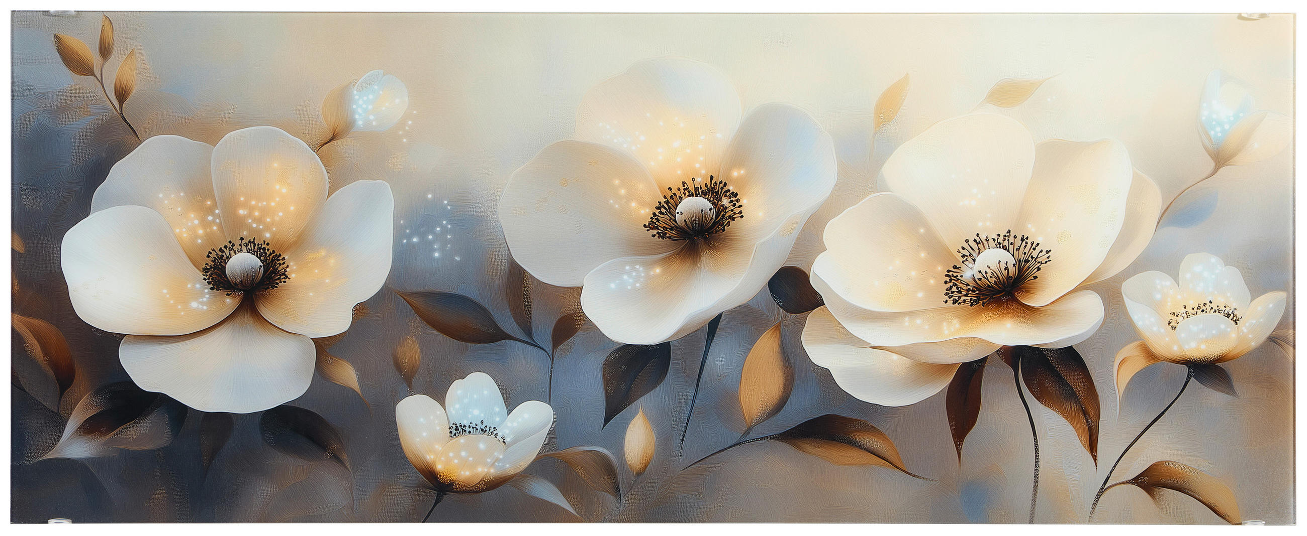 Euroart Glasbild White Flowers On Gray II Mehrfarbig 50x125x1.40 cm