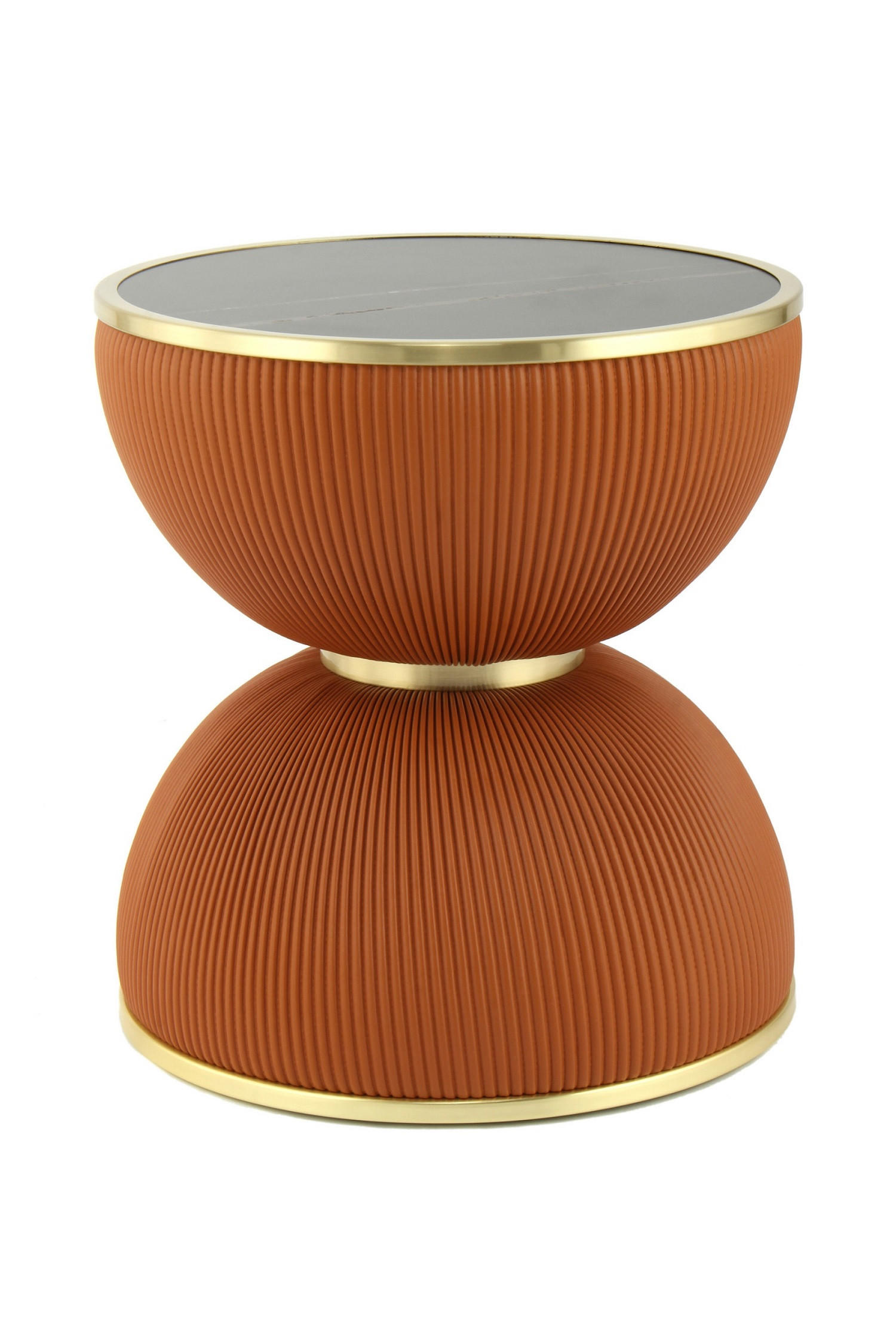 BEISTELLTISCH in Metall, Textil, Stein - Cognac/Goldfarben, Design, Textil/Stein (47/51cm) - Kayoom