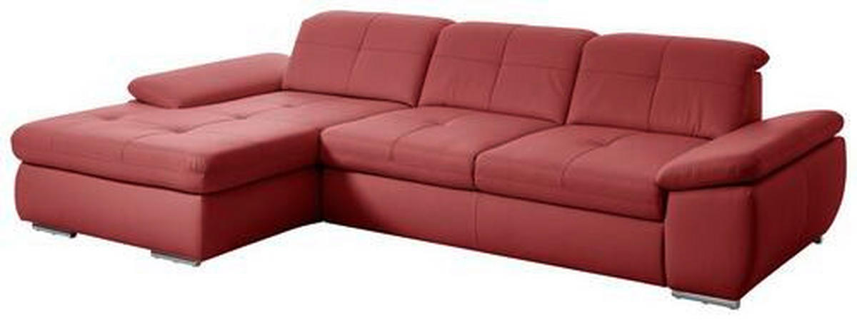 ECKSOFA in Echtleder Rot  195/321 cm  - Edelstahlfarben/Rot, Design, Leder/Metall (195/321cm) - Beldomo Speed