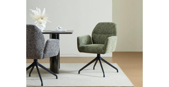 ARMLEHNSTUHL  Sitzfläche 360° drehbar, automatische Rückholfunktion Leinenoptik  - Schwarz/Grün, Design, Textil/Metall (62/89/63cm) - Dieter Knoll