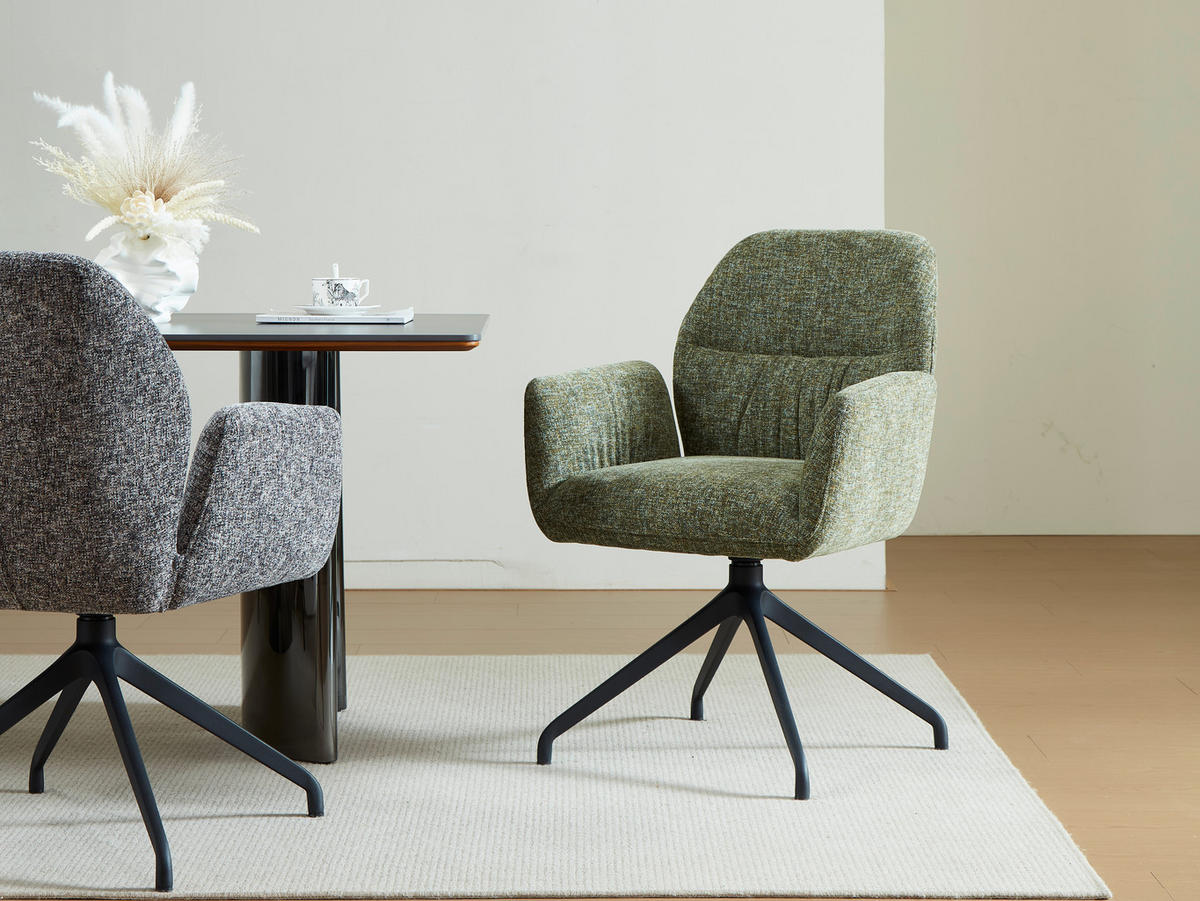 ARMLEHNSTUHL  Sitzfläche 360° drehbar, automatische Rückholfunktion Leinenoptik  - Schwarz/Grün, Design, Textil/Metall (62/89/63cm) - Dieter Knoll