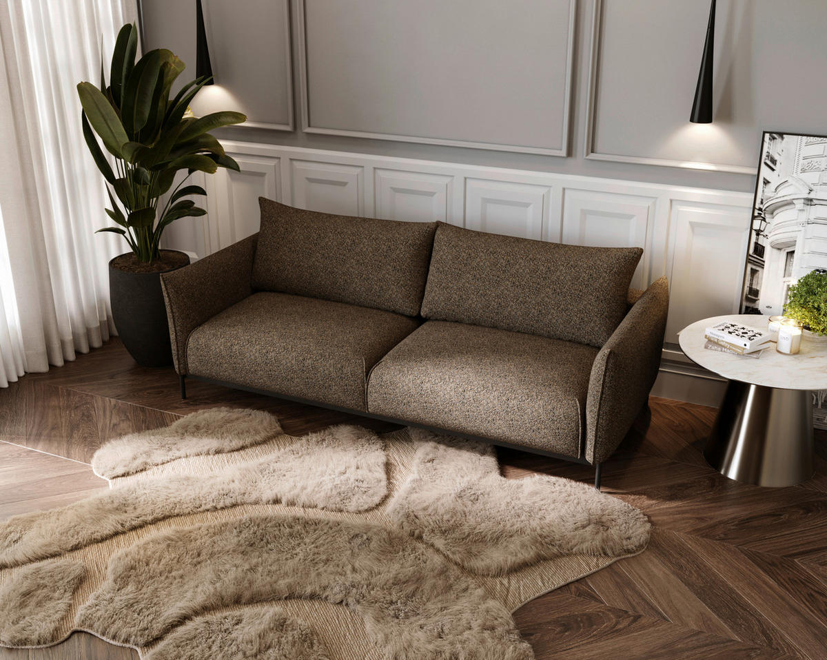 SOFA in Chenille Braun  - Schwarz/Braun, Design, Textil/Metall (223/96/95cm) - Livetastic