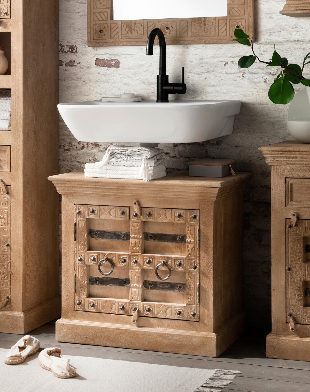 BADEZIMMER 5-teilig  in  - Schwarz/Naturfarben, Basics, Holz/Metall - Livetastic