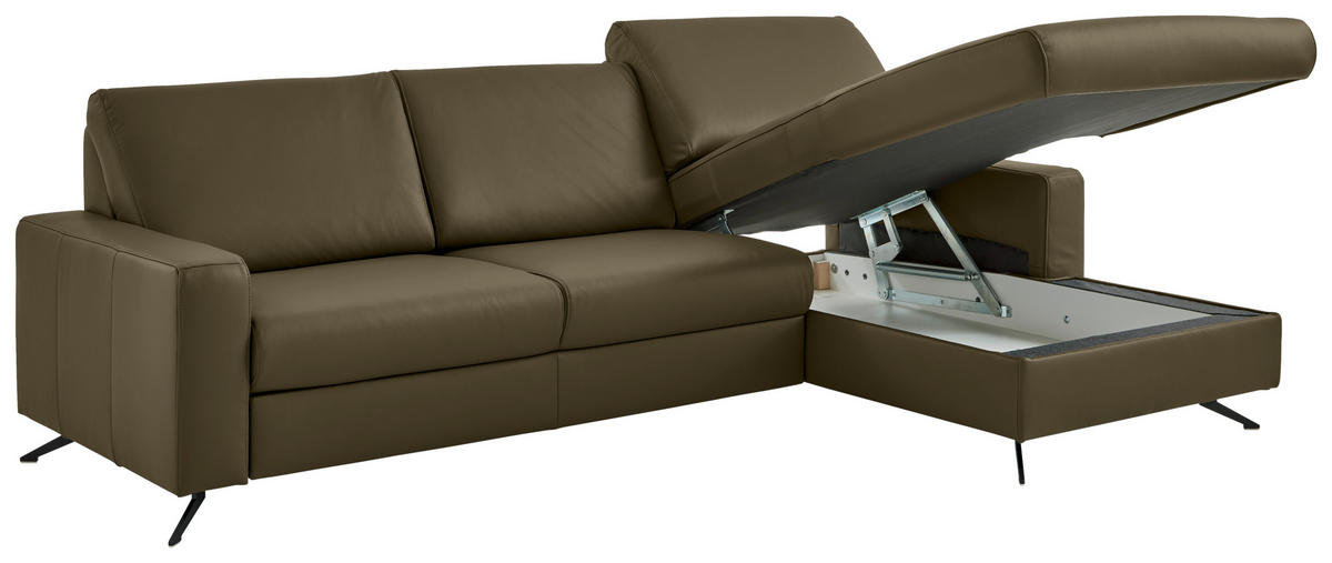 ECKSOFA Beldomo premium Opal Echtleder  - Opal/Schwarz, Design, Leder/Metall (267/165cm) - Lomoco
