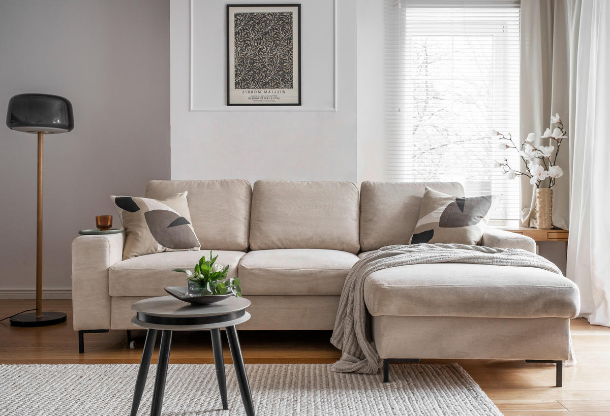 ECKSOFA in Cord Beige  236/148 cm  - Beige/Schwarz, Design, Textil/Metall (236/148cm) - MID.YOU