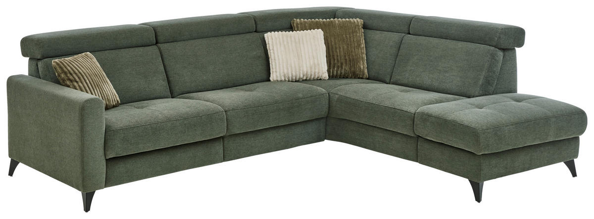 ECKSOFA Beldomo System Dunkelgrün Flachgewebe Kopfteilverstellung  - Dunkelgrün/Schwarz, KONVENTIONELL, Textil/Metall (276/214cm) - Beldomo System