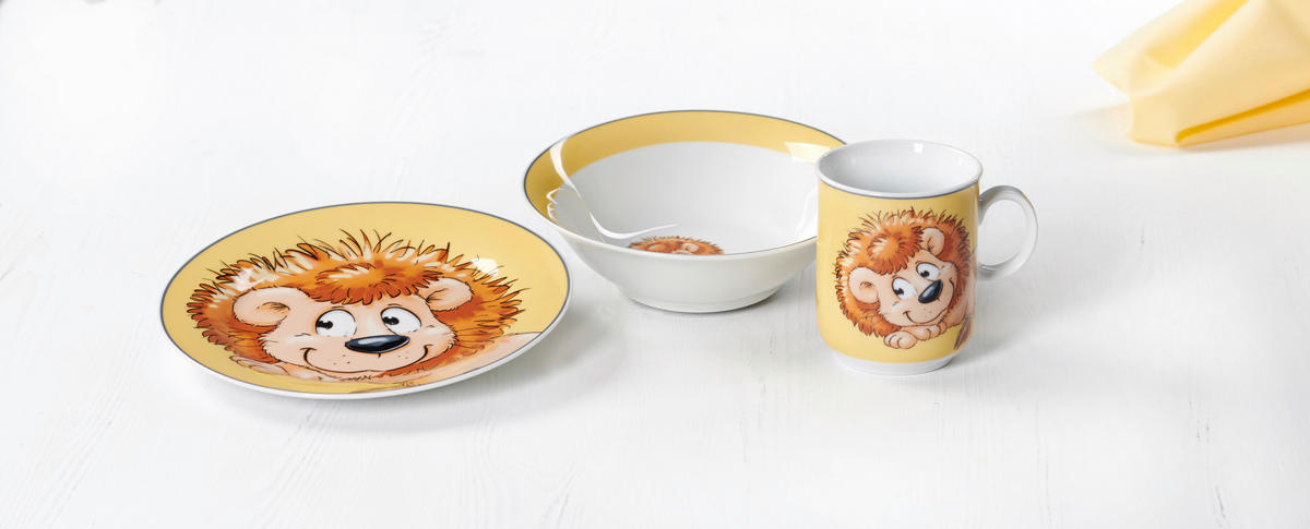 KINDERGESCHIRRSET Happy Zoo Porzellan 3-teilig  - Gelb/Orange, KONVENTIONELL, Keramik (20/20/11cm) - Ritzenhoff Breker