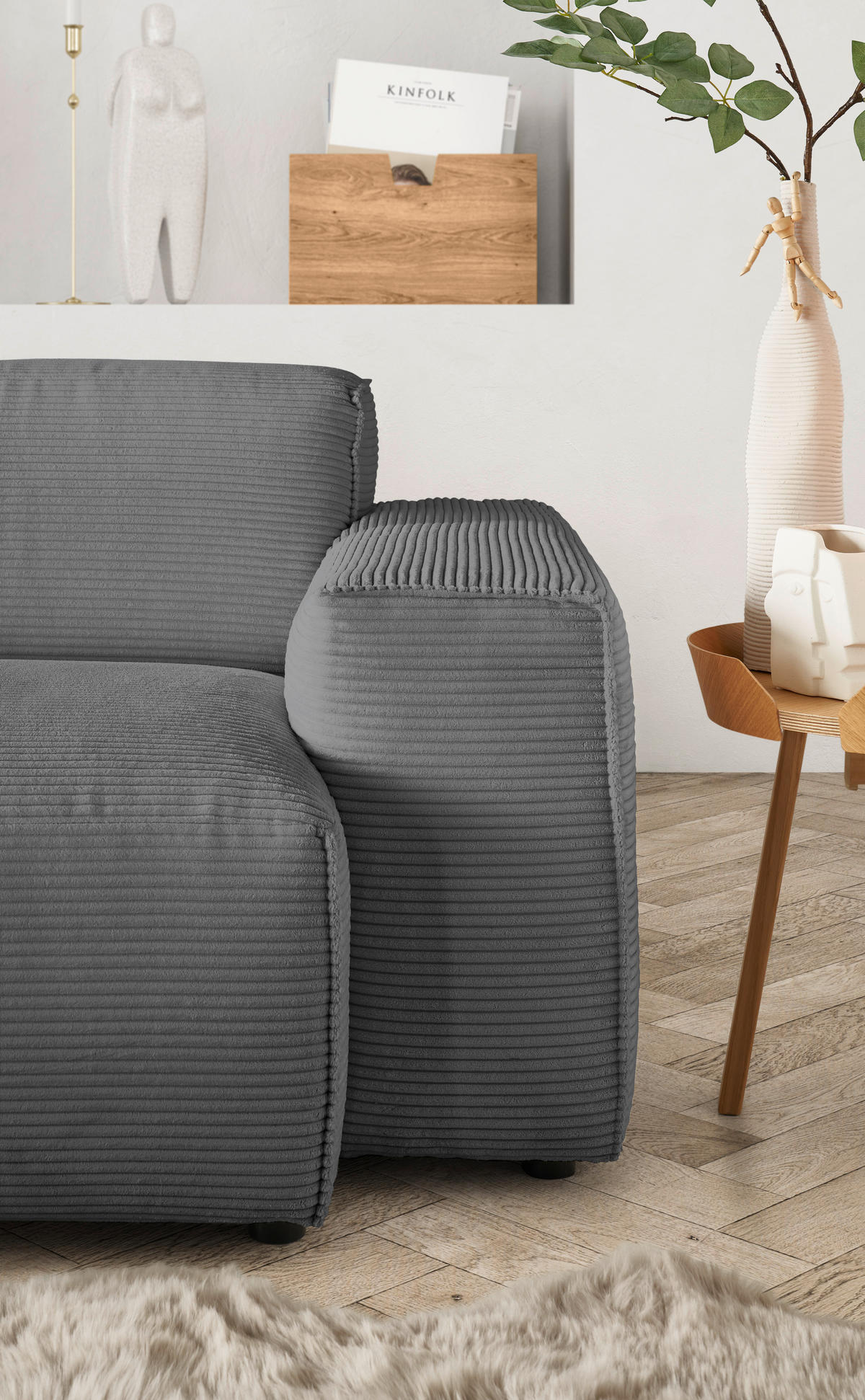 ECKSOFA in Cord Dunkelgrau  - Dunkelgrau/Schwarz, Design, Kunststoff/Textil (300/189cm) - Pure Home Lifestyle