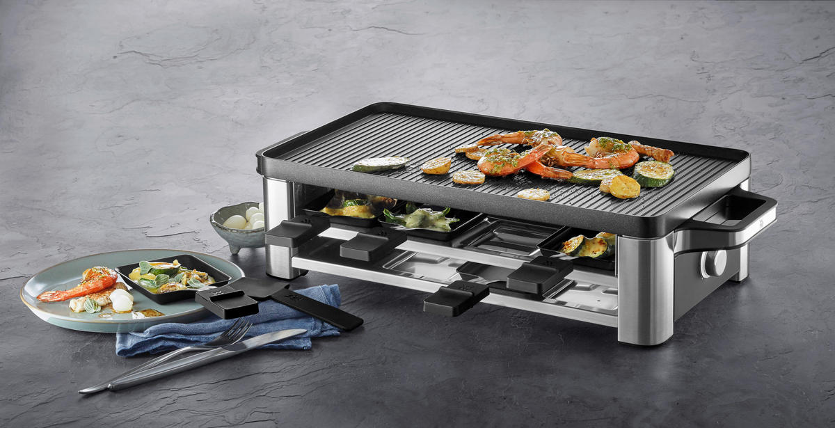 RACLETTE-GRILL Lono  - Edelstahlfarben/Schwarz, Design, Metall (24,1/54,5/13cm) - WMF