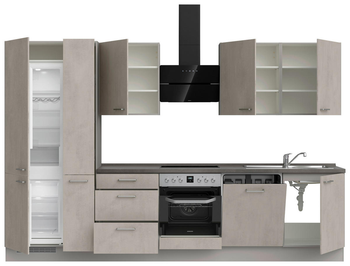KÜCHENLEERBLOCK 330 cm   in Grau, Schieferfarben, Hellgrau  - Schieferfarben/Edelstahlfarben, MODERN, Holzwerkstoff/Metall (330cm) - Nobilia