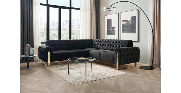ECKSOFA Schwarz Velours  - Goldfarben/Schwarz, KONVENTIONELL, Textil/Metall (264/264cm) - Carryhome