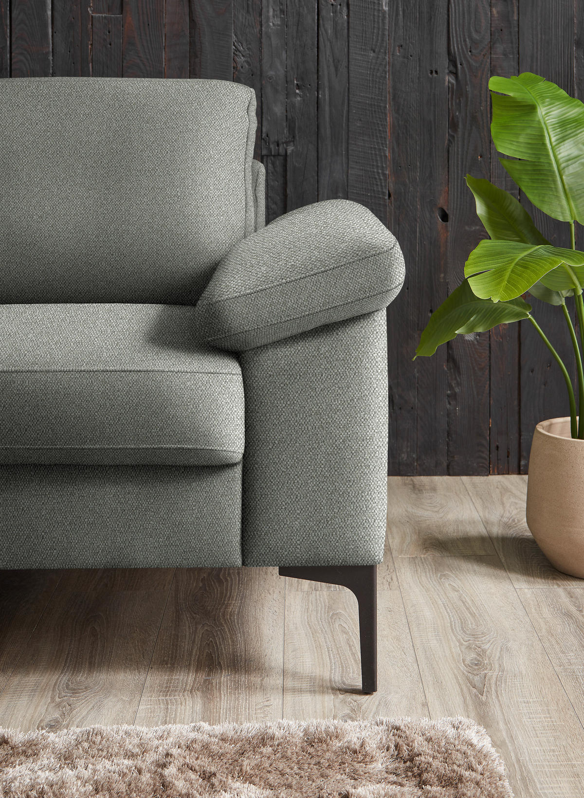 3-SITZER-SOFA in Flachgewebe Graugrün  - Schwarz/Graugrün, Design, Textil/Metall (226/89/97cm) - Pure Home Lifestyle