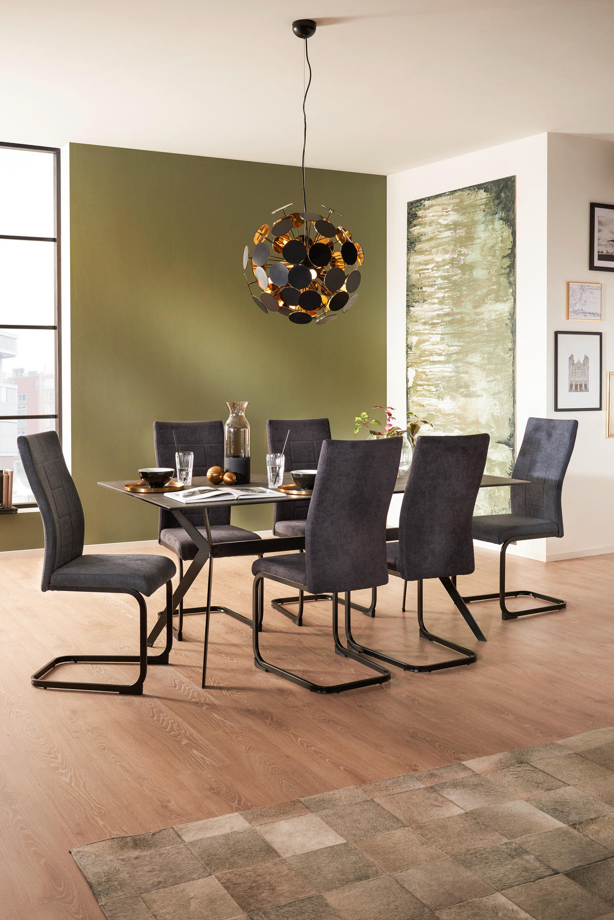 ESSTISCH in Metall, Keramik 180/90/75 cm  - Schwarz/Grau, Design, Keramik/Metall (180/90/75cm) - Hom`in