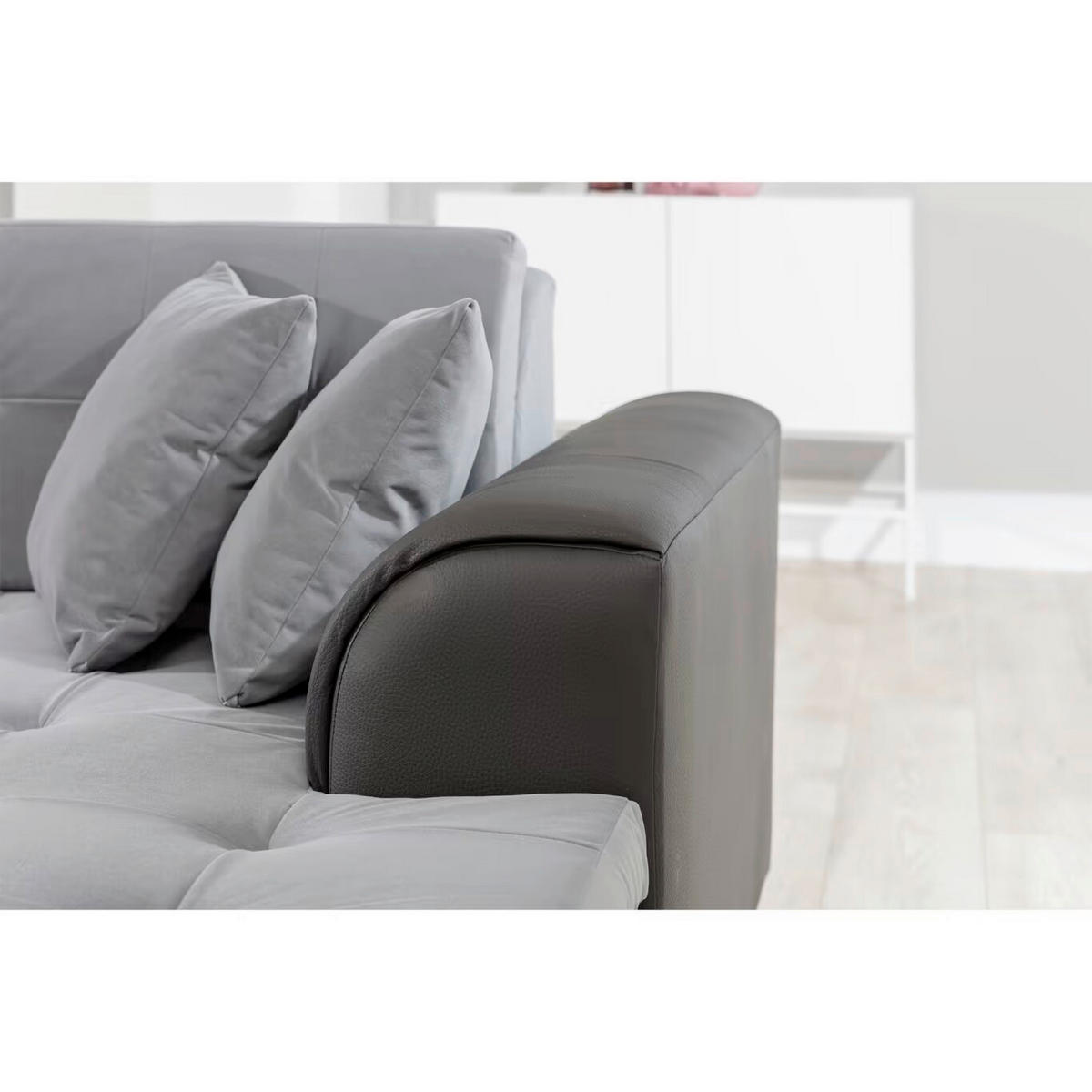 WOHNLANDSCHAFT  Grau, Schwarz Samt  - Chromfarben/Schwarz, Design, Textil/Metall (189/338/189cm) - MID.YOU