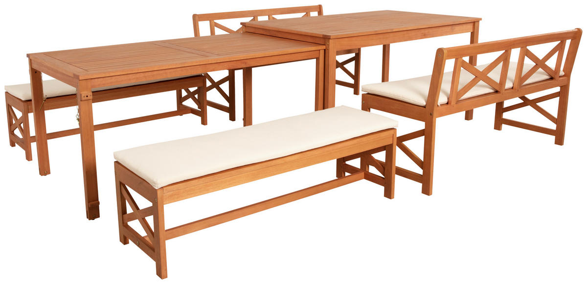 GARTENSET Eukalyptusholz Hartholz  - Weiß/Teakfarben, Natur, Holz/Textil - Ambia Garden