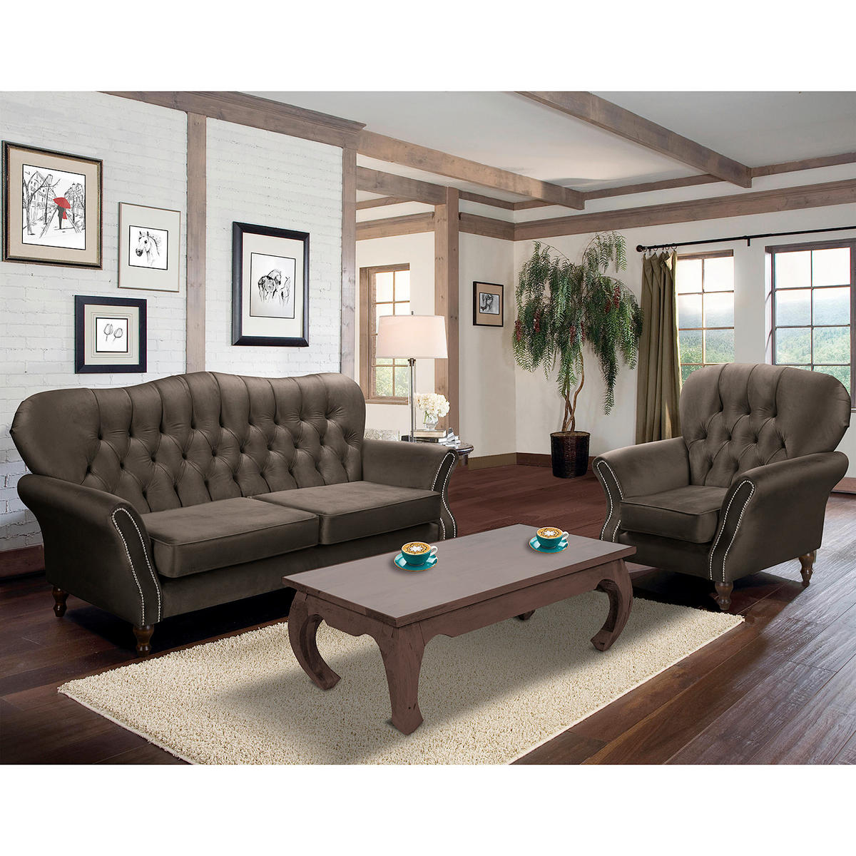 3-SITZER-SOFA Jersey in Velours Dunkelbraun  - Dunkelbraun, Design, Holz/Textil (210/98/95cm) - P & B
