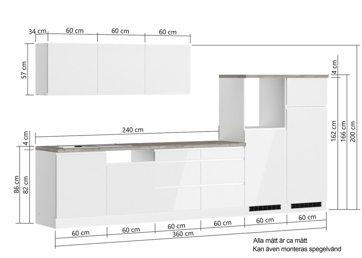 MODULKÖK UTAN VITVAROR 360 cm   i ek Wotan, vit, vit högglans  - vit/ek Wotan, Lifestyle, trämaterial (360cm) - Held