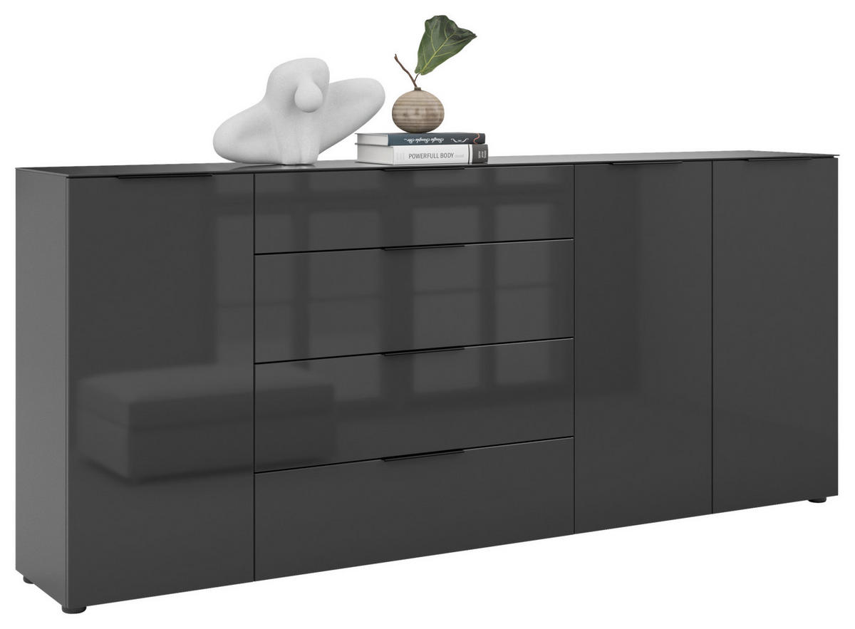 SIDEBOARD Style  in 225/98,7/40 cm  - Anthrazit/Anthrazit Hochglanz, Basics, Glas/Holzwerkstoff (225/98,7/40cm)