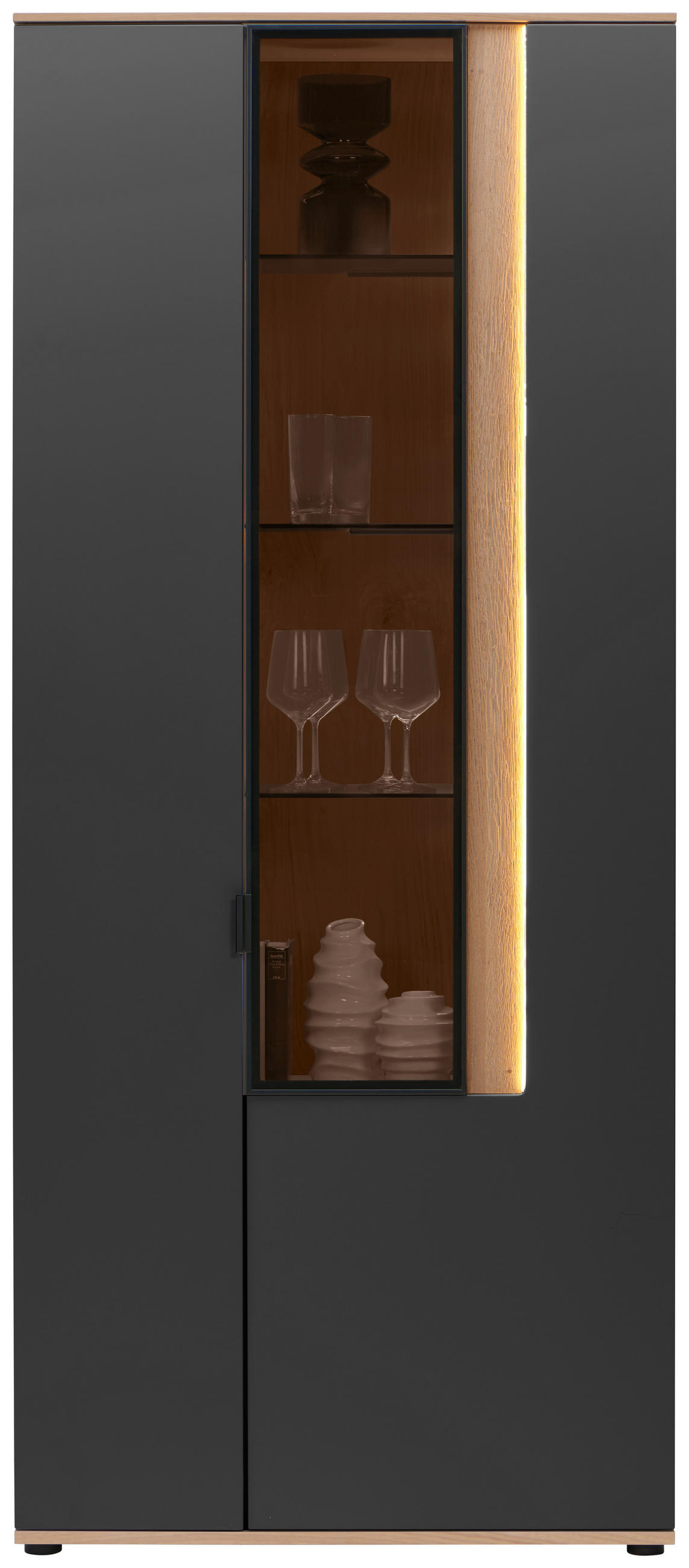 VITRINE  in furniert Anthrazit, Eichefarben  - Eichefarben/Anthrazit, Design, Glas/Holz (93,2/213,1/42cm) - Dieter Knoll