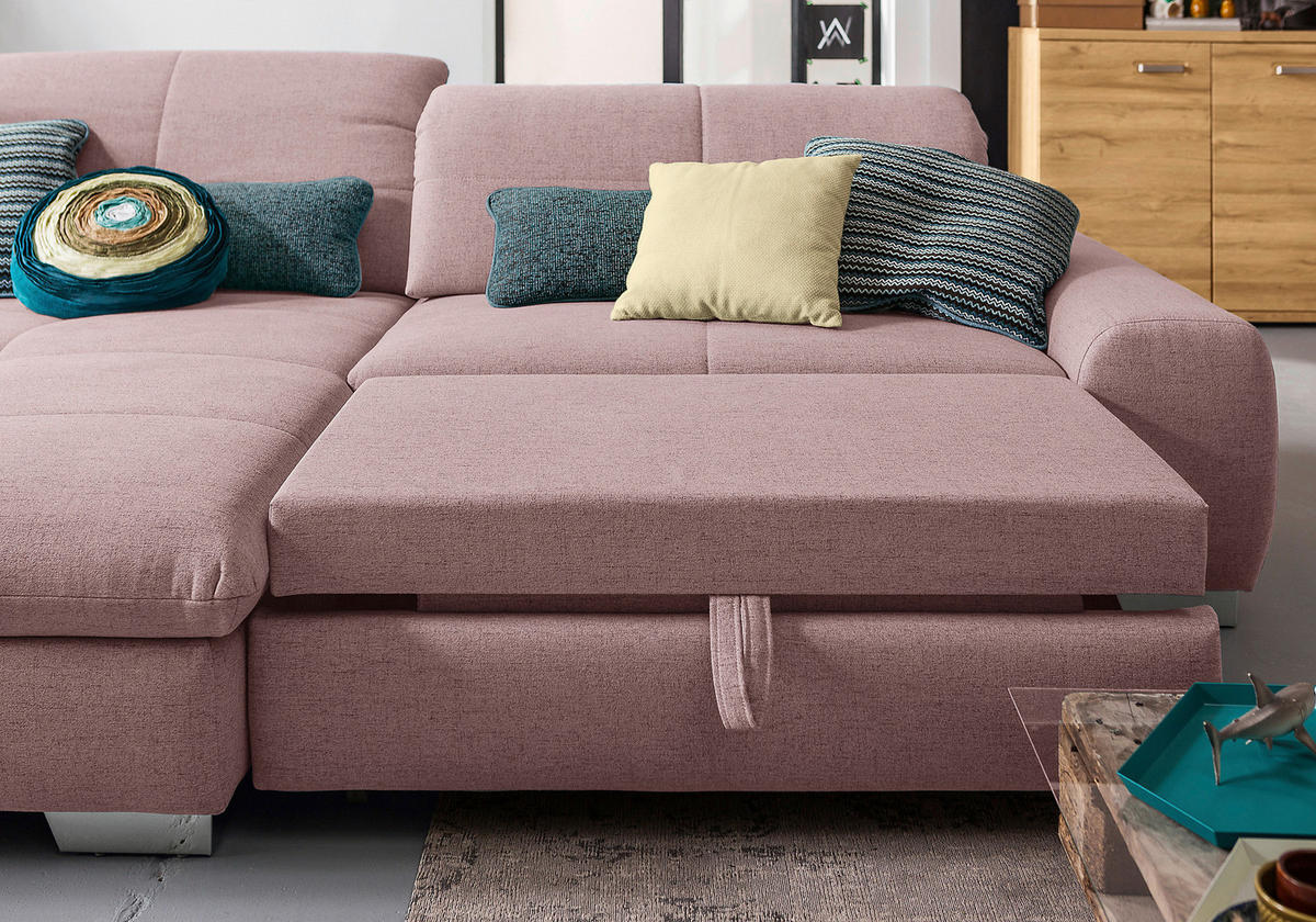 ECKSOFA Rosa Flachgewebe  - Chromfarben/Rosa, Design, Textil/Metall (198/276cm) - SetOne by Musterring