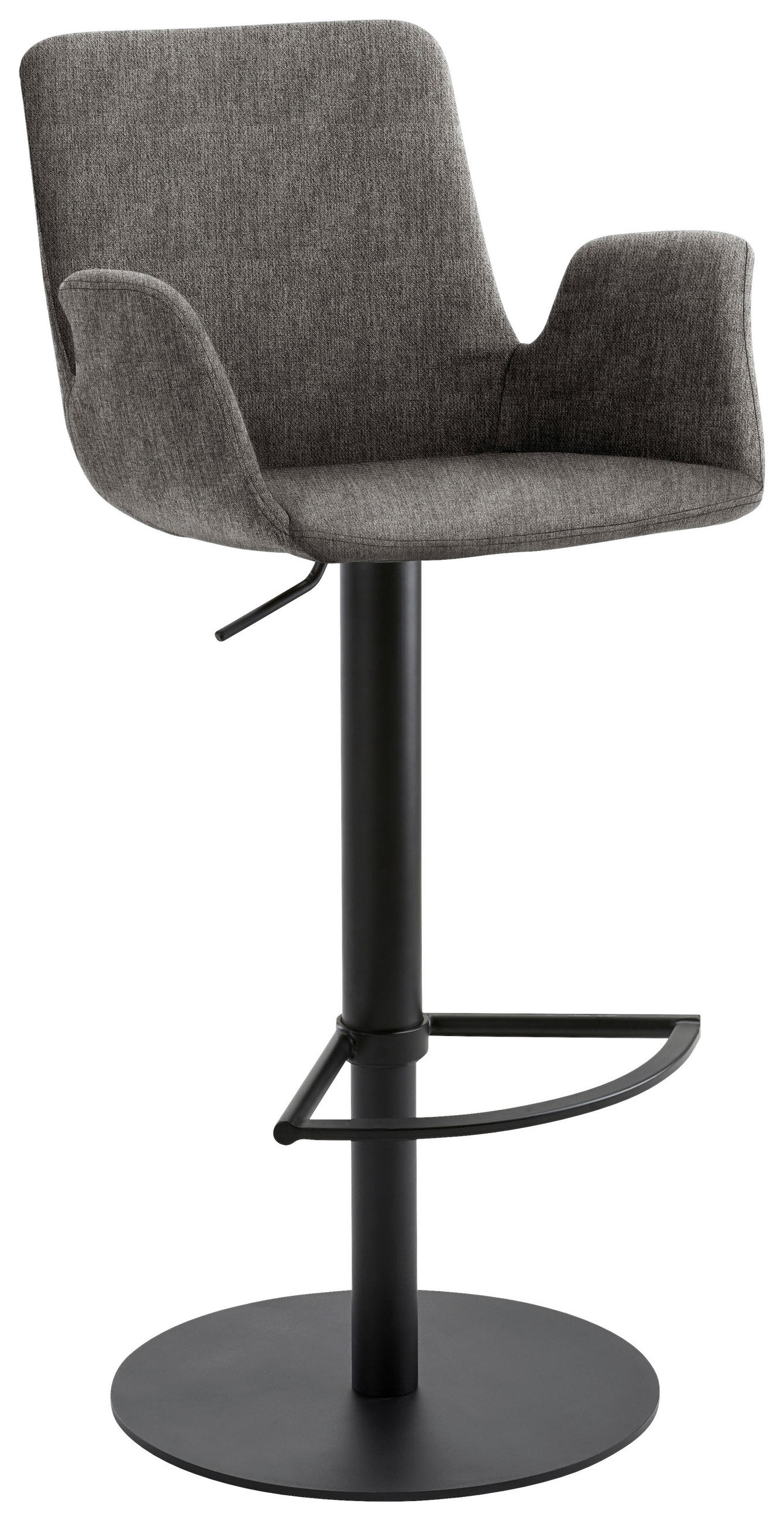 BARHOCKER Flachgewebe Grau, Schwarz Stahl Stoffauswahl, Typenauswahl, Sitzfläche 360° drehbar  - Schwarz/Grau, Design, Textil/Metall (53/84-109/50cm) - Novel