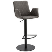 BARHOCKER Flachgewebe Grau, Schwarz Stahl Stoffauswahl, Typenauswahl, Sitzfläche 360° drehbar  - Schwarz/Grau, Design, Textil/Metall (53/84-109/50cm) - Novel