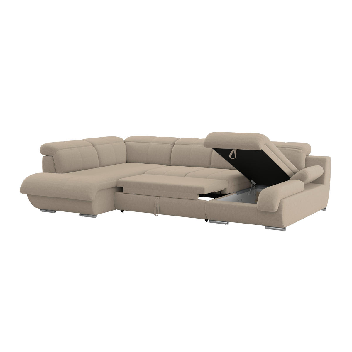 WOHNLANDSCHAFT MULTI Braun Chenille  - Chromfarben/Braun, MODERN, Textil/Metall (228/345/184cm) - Livetastic