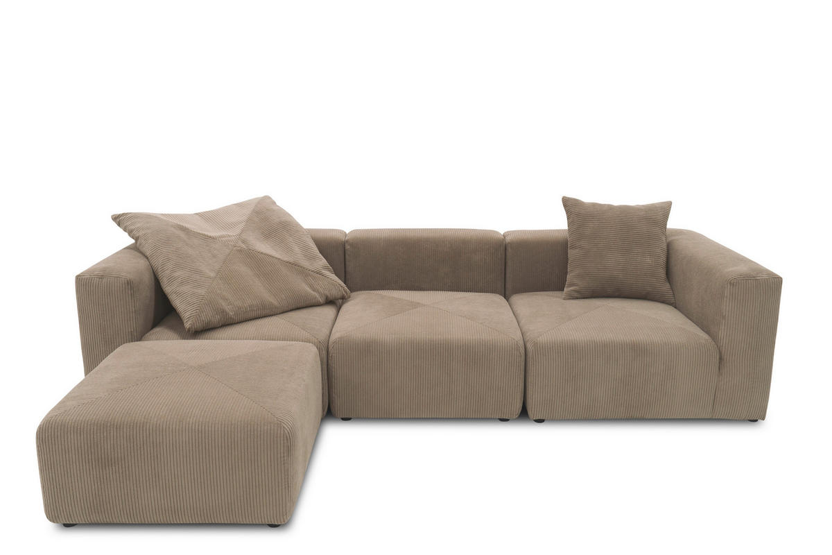ECKSOFA in Cord, Mikrofaser Schlammfarben   - Schlammfarben/Schwarz, Design, Kunststoff/Textil (301/69/193cm) - MID.YOU