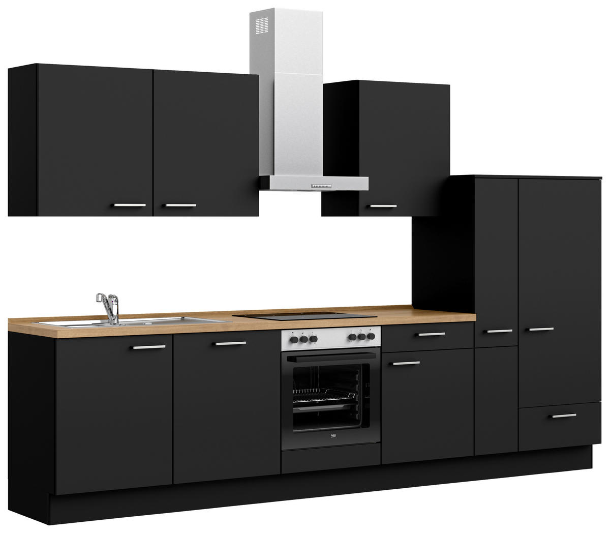 KÜCHENLEERBLOCK 330 cm   in Schwarz, Eichefarben  - Edelstahlfarben/Eichefarben, MODERN, Holzwerkstoff/Metall (330cm) - Nobilia