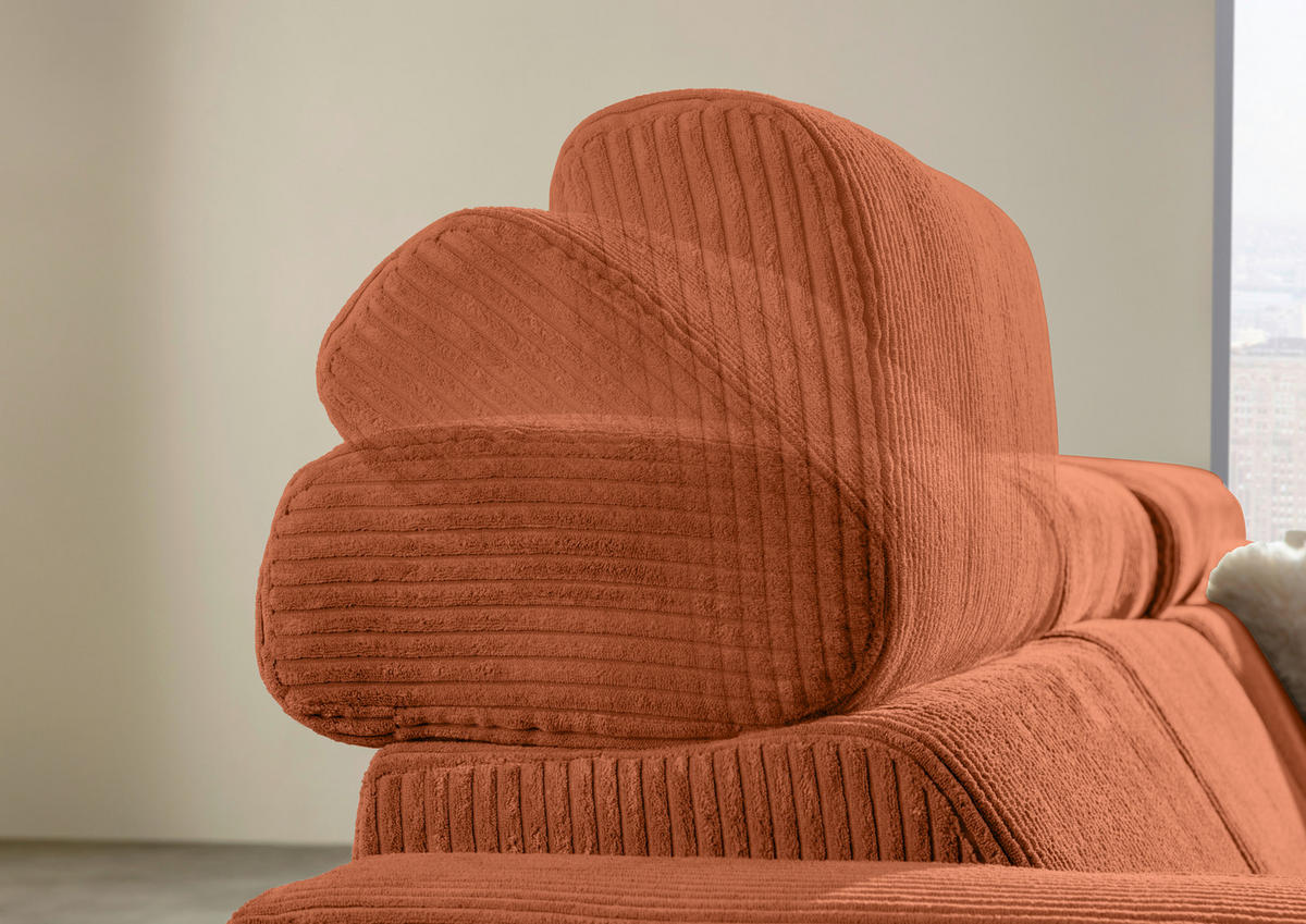 ECKSOFA Rostfarben Cord Rücken echt, Kopfteilverstellung, Sitzvorzug  - Rostfarben/Schwarz, KONVENTIONELL, Textil/Metall (257/170cm) - Carryhome