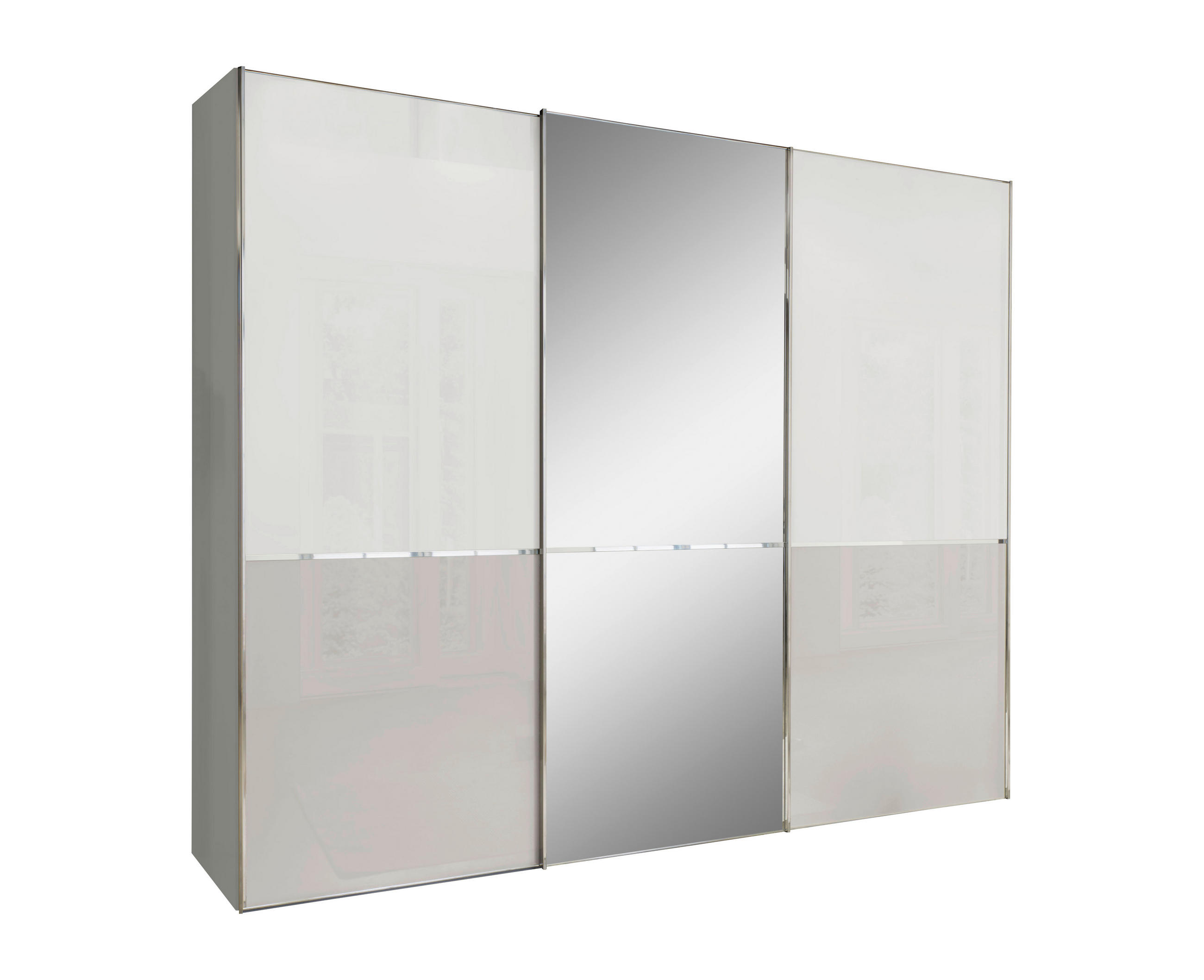SCHWEBETÜRENSCHRANK 3-türig Grau, Weiß - Chromfarben/Weiß, KONVENTIONELL, Glas/Holzwerkstoff (250/217/67cm) - Novel