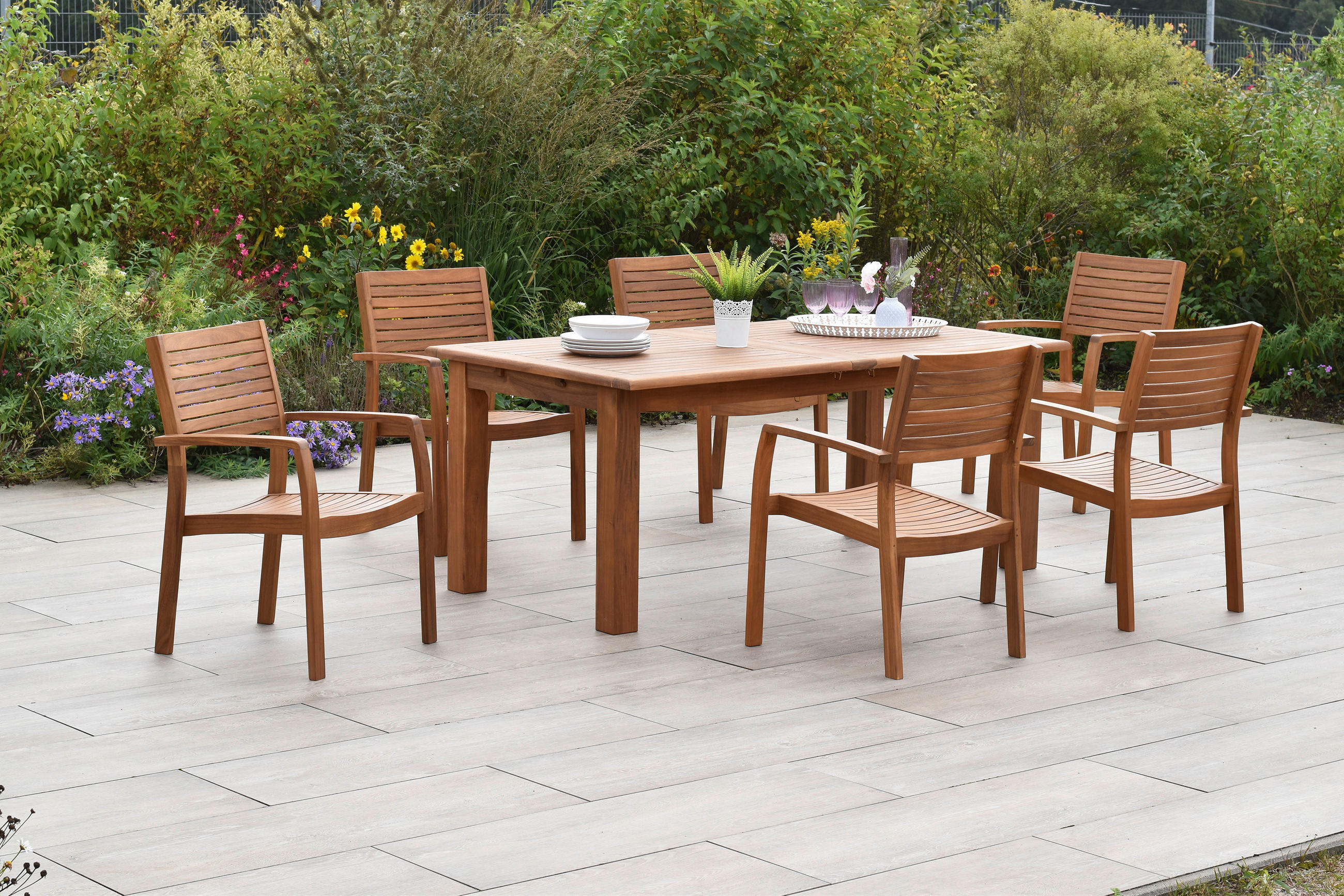 GARTENTISCHGRUPPE  - Akaziefarben, KONVENTIONELL, Holz - Gardenson