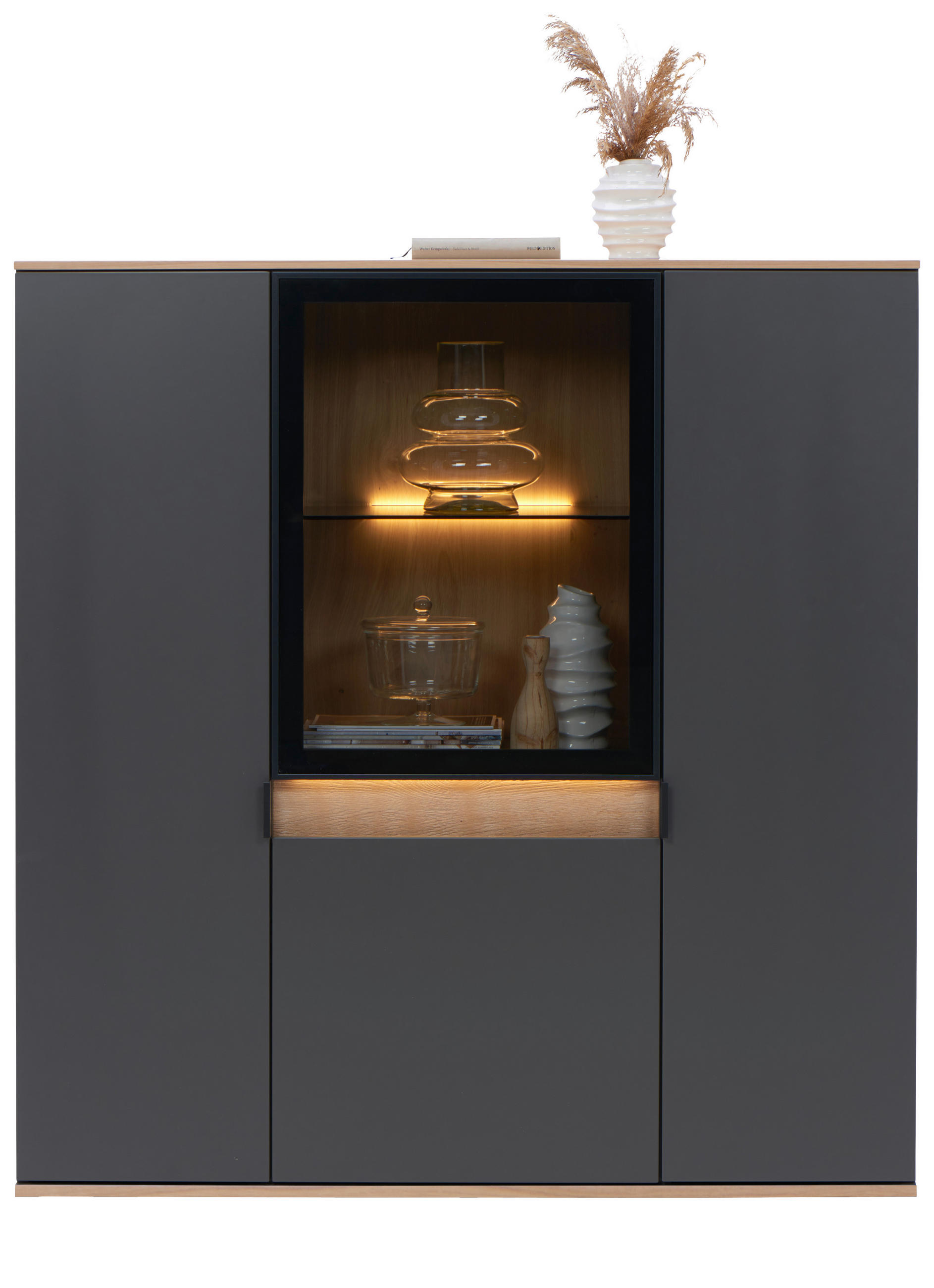 HIGHBOARD 130,5/134,6/42 cm  - Eichefarben/Anthrazit, Design, Glas/Holz (130,5/134,6/42cm) - Dieter Knoll