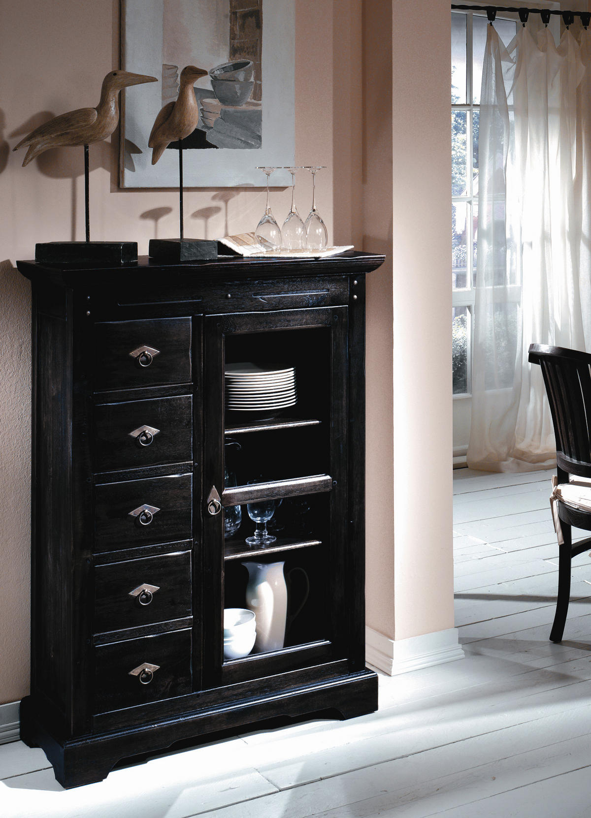 MEHRZWECKSCHRANK 86/122,5/39 cm  in Schwarz  - Messingfarben/Schwarz, MODERN, Glas/Holz (86/122,5/39cm) - MID.YOU