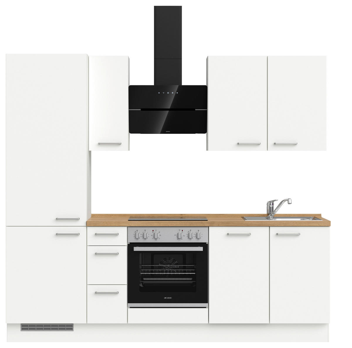 KÜCHENLEERBLOCK 240 cm   in Weiß, Eichefarben  - Edelstahlfarben/Eichefarben, MODERN, Holzwerkstoff/Metall (240cm) - Nobilia