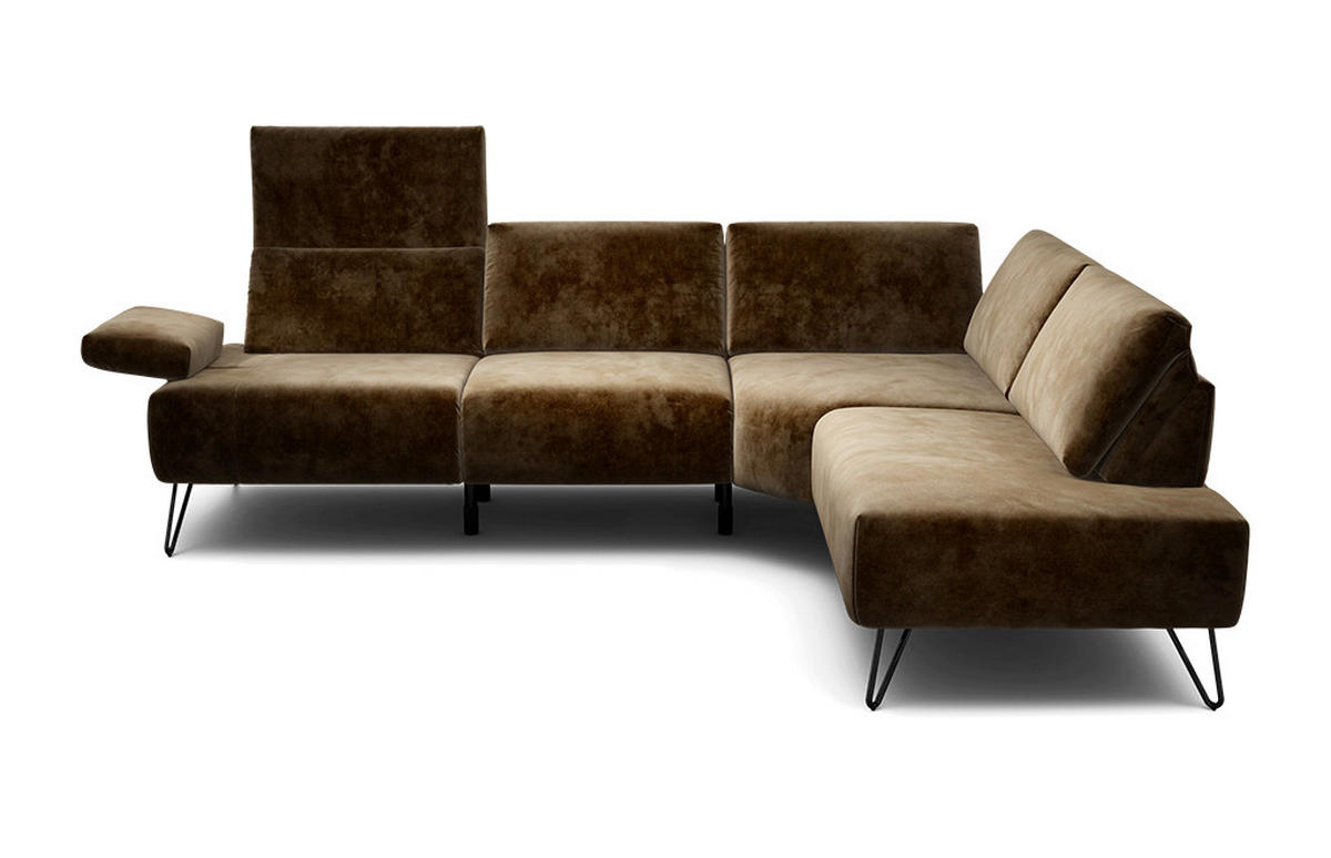 ECKSOFA Cosy Braun Samt  - Schwarz/Braun, Design, Textil/Metall (248-263/193cm) - SENSOO