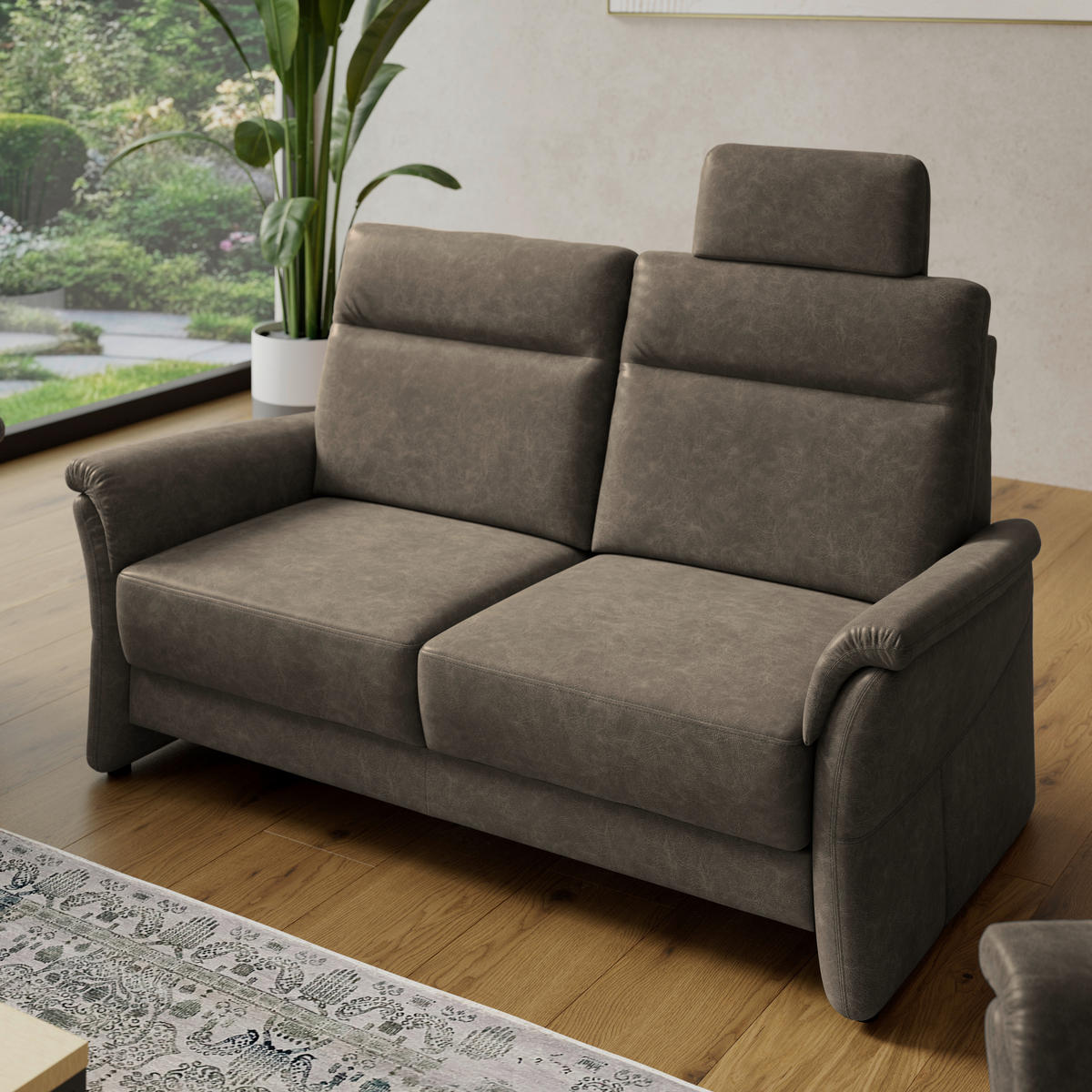 2,5-SITZER Mikrofaser Graubraun  - Graubraun/Schwarz, Konventionell, Kunststoff/Textil (170/99/91cm) - Elegando