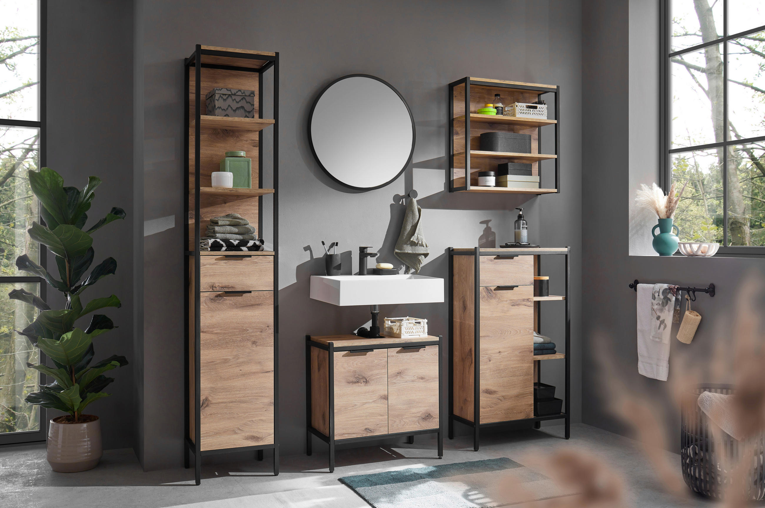 BADEZIMMERREGAL 60/61/20 cm  - Eichefarben, KONVENTIONELL, Holzwerkstoff (60/61/20cm) - home24