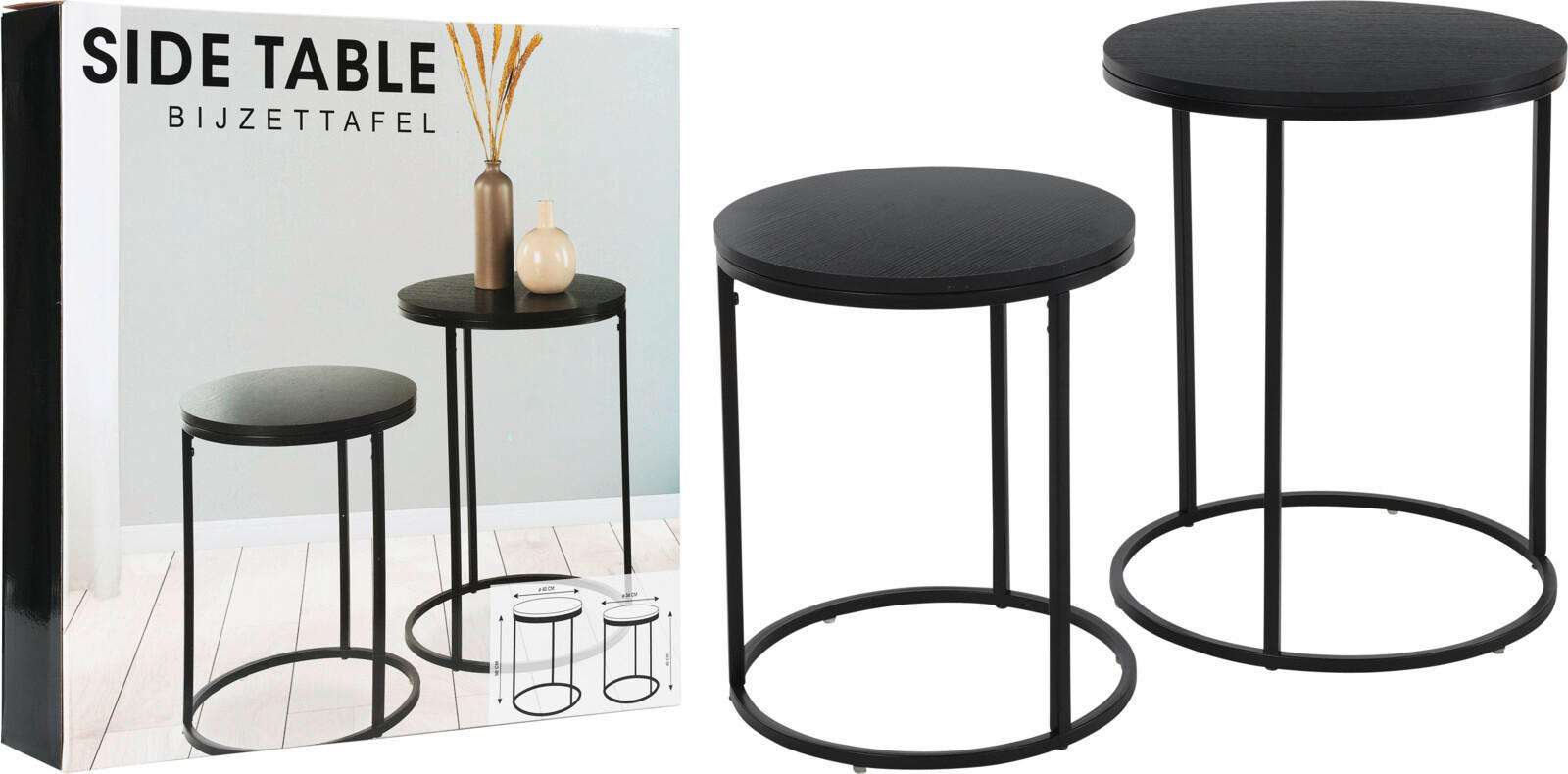 BEISTELLTISCHSET rund Schwarz  - Schwarz, Basics, Holzwerkstoff/Metall (40/40/50cm)