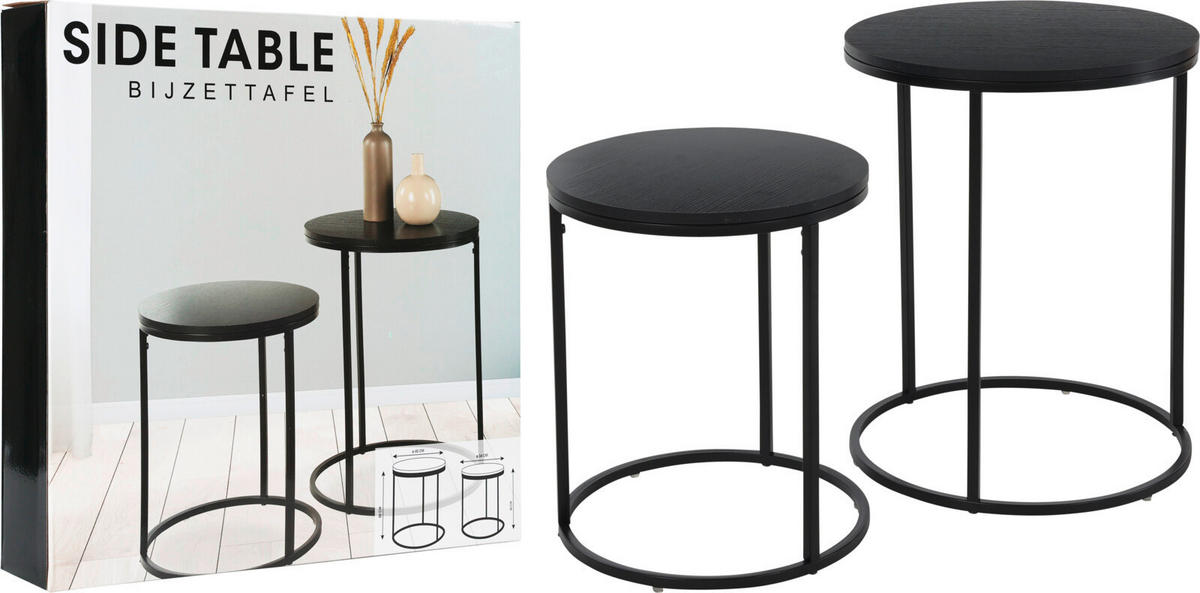BEISTELLTISCHSET rund Schwarz  - Schwarz, Basics, Holzwerkstoff/Metall (40/40/50cm)