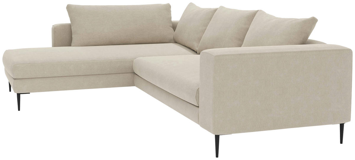 ECKSOFA in Struktur Beige  - Beige/Schwarz, Modern, Textil/Metall (210/295cm) - Trendmanufaktur