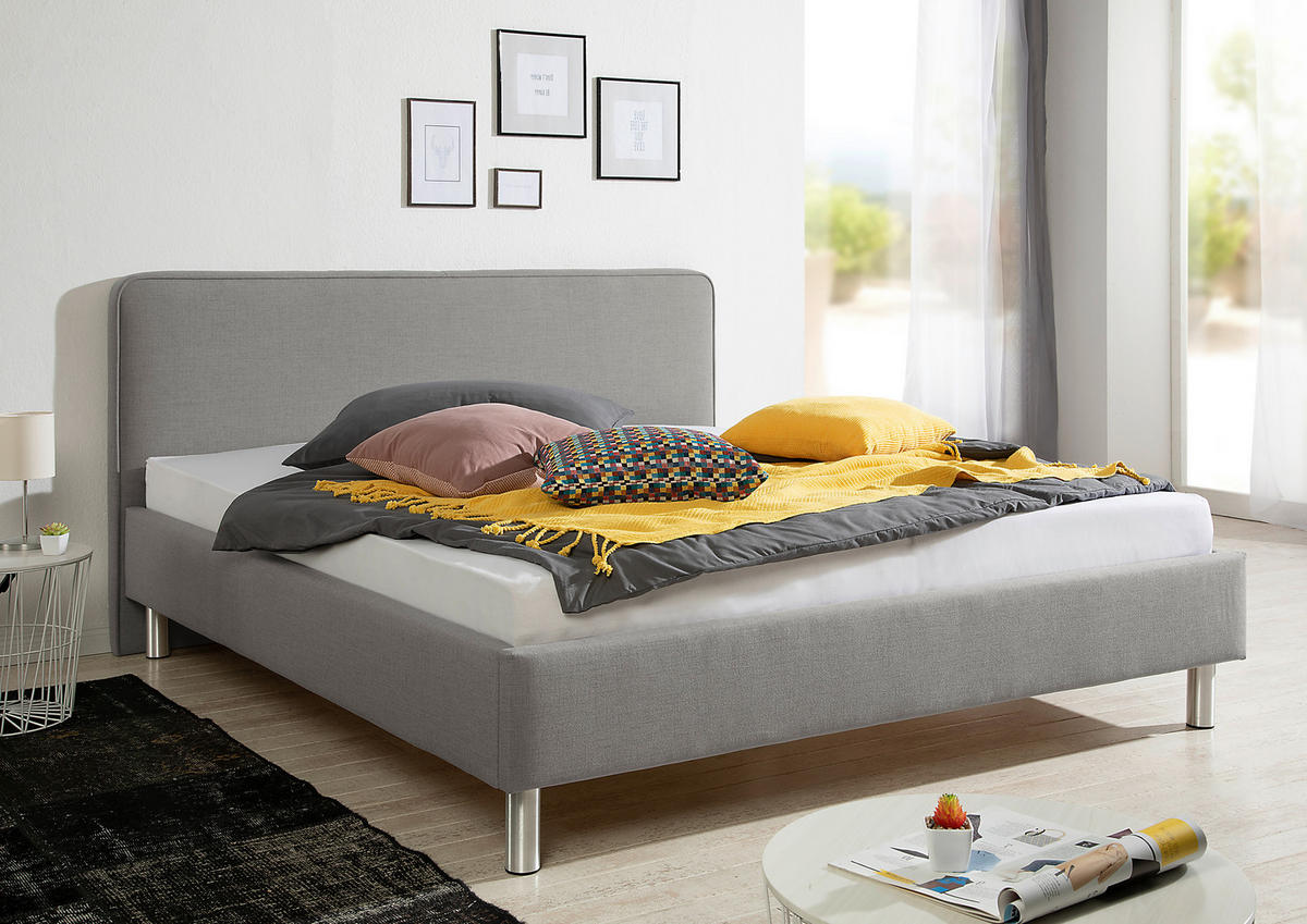 POLSTERBETT  in Grau,  - Alufarben/Grau, MODERN, Textil/Metall (193/97/208cm) - Livetastic