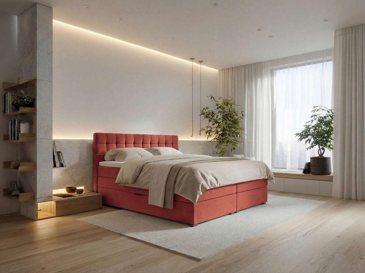 BOXSPRINGBETT 200/200 cm,  in Rot, Bettkasten, Topper, Matratzen, H3 = fest  - Rot/Schwarz, KONVENTIONELL, Kunststoff/Textil (200/200cm) - Boxxx