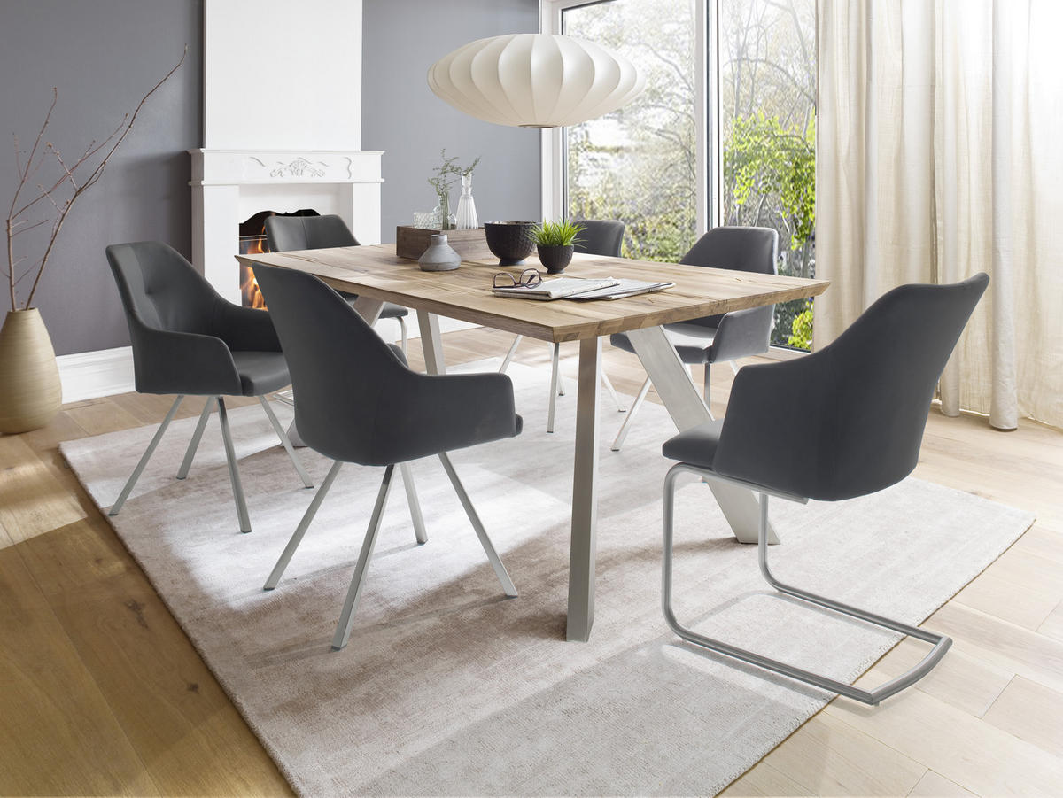 CHAISE ACCOUDOIRS  in Edelstahl Lederlook  - Edelstahlfarben/Anthrazit, Design, Textil/Metall (55/88/62cm) - Novel