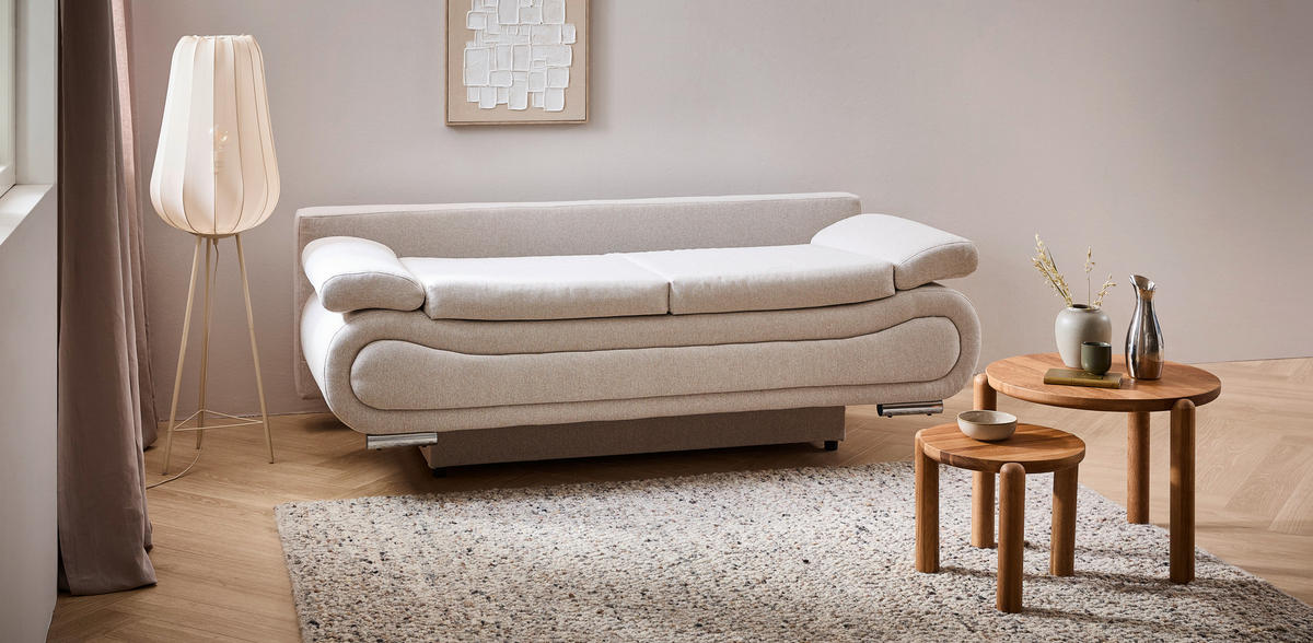 SCHLAFSOFA Jacquard Beige  - Chromfarben/Beige, Design, Textil (200/78/90cm) - Venda