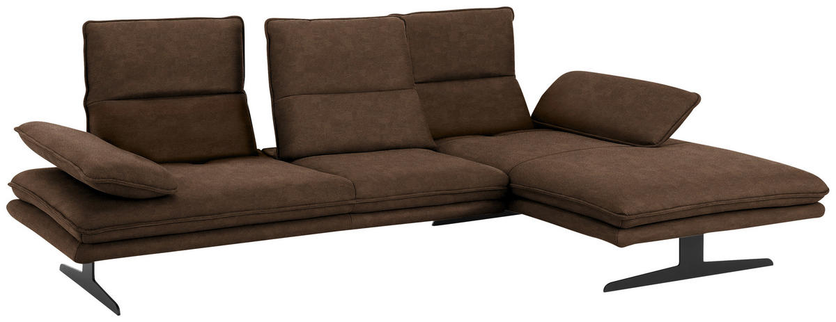 ECKSOFA in Mikrofaser Braun  291/164 cm  - Schwarz/Braun, Design, Textil/Metall (291/164cm) - Chilliano