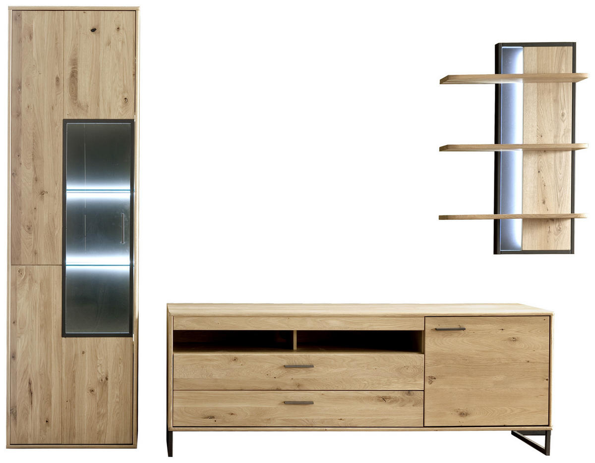 VITRINSKÅP i faner, massiv kvistek ekfärgad  - svart/ekfärgad, Design, metall/trämaterial (64/207/37cm) - Livetastic