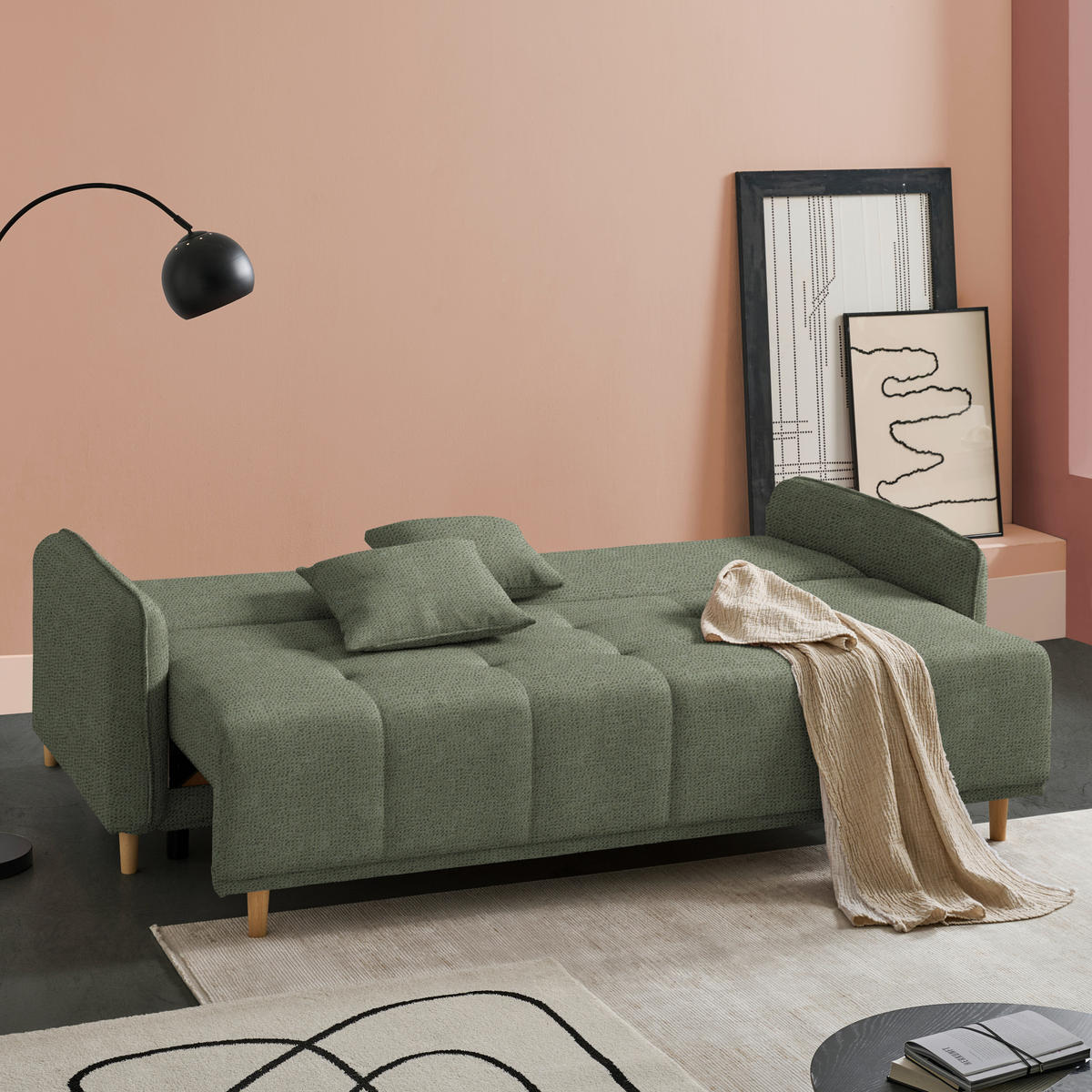 SCHLAFSOFA  in Chenille Grün  - Buchefarben/Grün, Design, Holz/Textil (217/97/101cm) - Carryhome