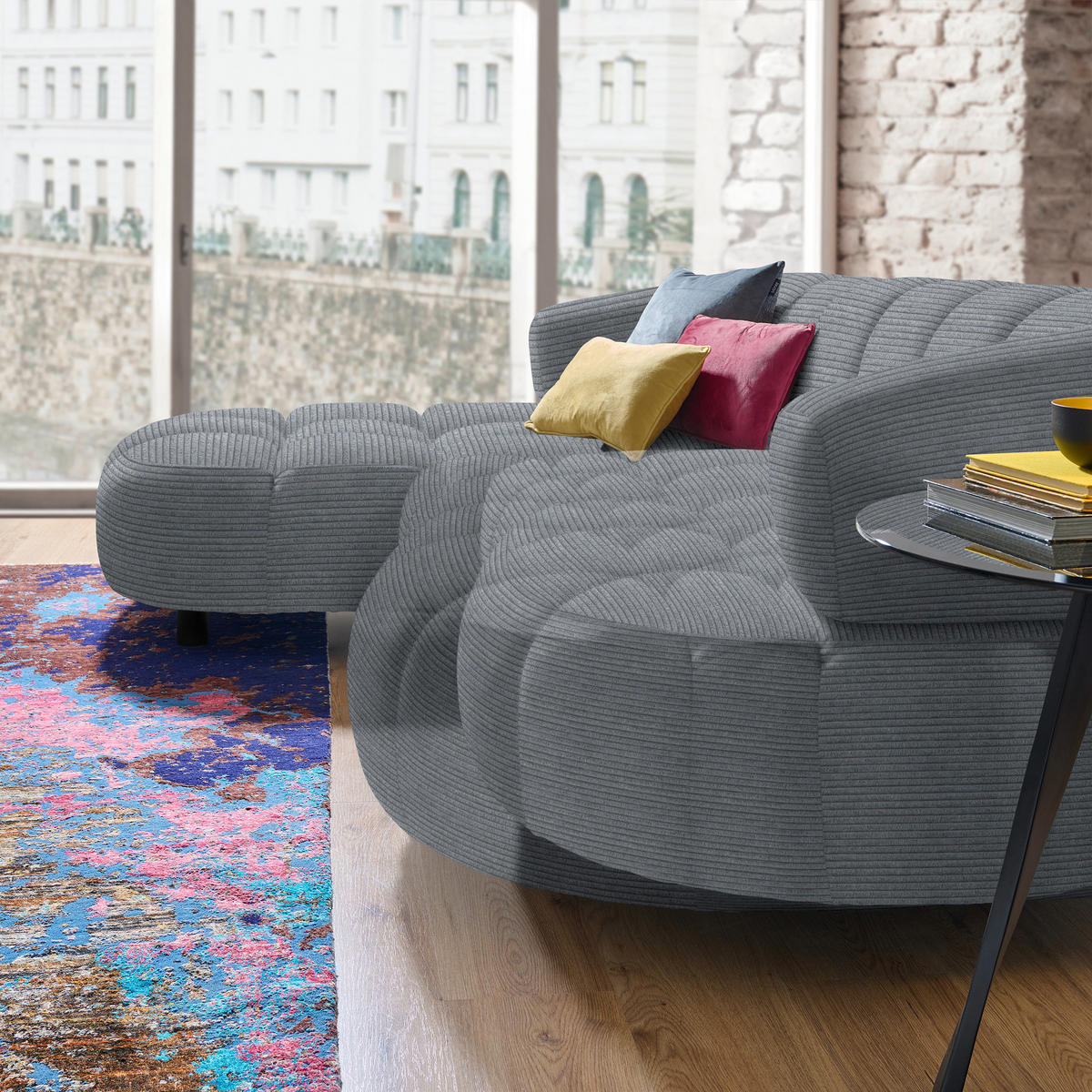 ECKSOFA in Cord, Velours Dunkelgrau  183/284 cm  - Dunkelgrau/Schwarz, Design, Holz/Textil (183/284cm) - Welnova